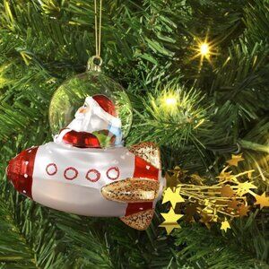 "Santa flying a Spaceship Christmas Ornament * Glass * NEW Wondershop NWT"